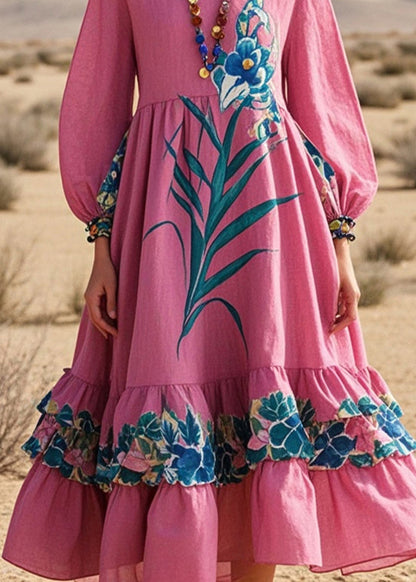 Rose Ruffled Print Cotton Dress Spring