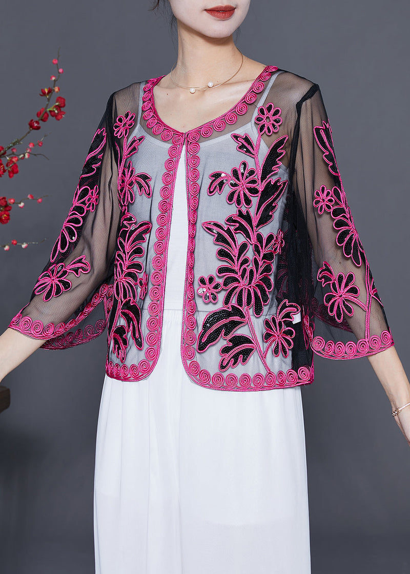 Rose Sequins Hollow Out Tulle Cardigan Summer