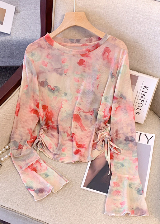 Rose Tie Dye Drawstring Knit Upf 50+ Tops Summer