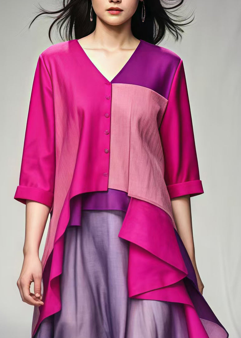 Rose V Neck Patchwork Cotton Vacation Dresses Summer