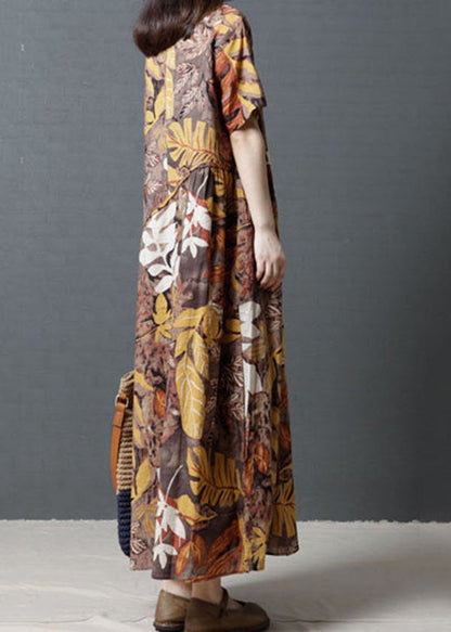Short Sleeve Crew Neck Cotton Maxi Dress