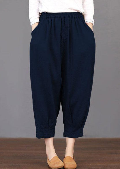 Color Elastic Waist Loose Cotton Pants