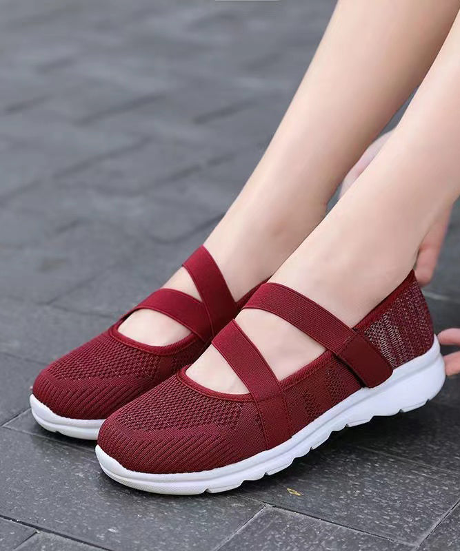 Splicing Flat Shoes Red Comfy Breathable Mesh Soolinen Shoes-20251