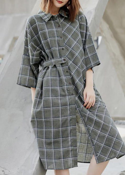 Spring Plaid Cardigan Shirt Dress
