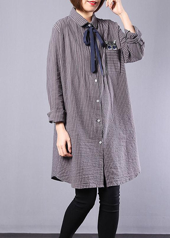 Spring Cat Lacing Stripe Loose Shirt