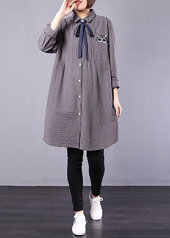 Spring Cat Lacing Stripe Loose Shirt