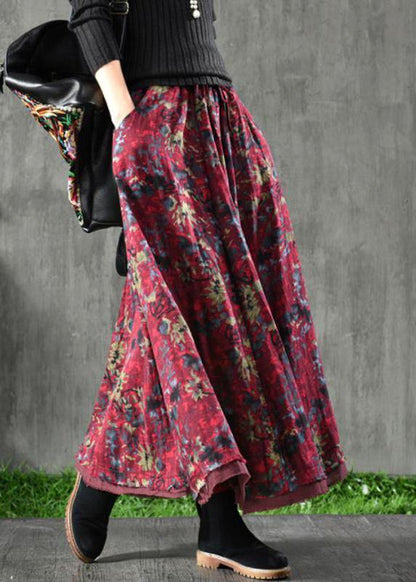 Velour Black Flower Skirt Maxi Length