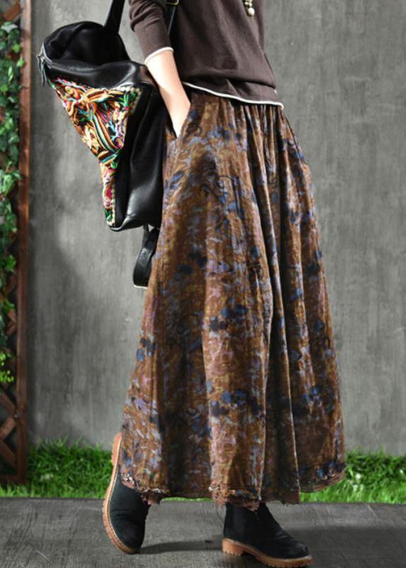 Velour Green Cashew Nuts Skirt Maxi Length