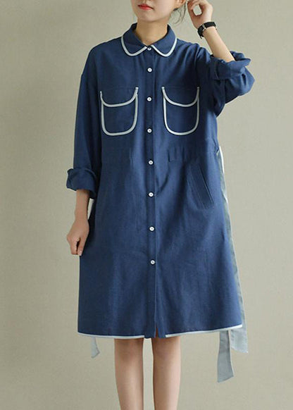 Spring Literary Lacing Splicing Shirt Midi Dress