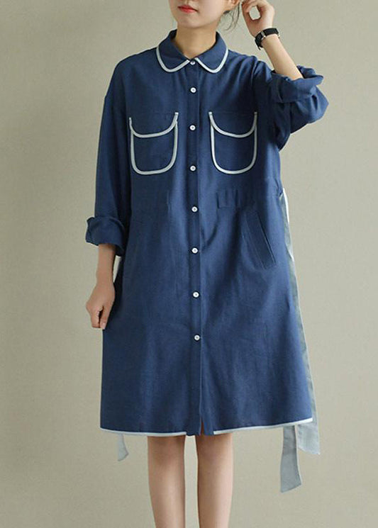 Spring Literary Lacing Splicing Shirt Midi Dress