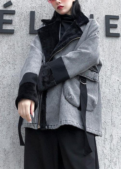 Square Collar Zippered Fine Tunic Coats Gray Jackets