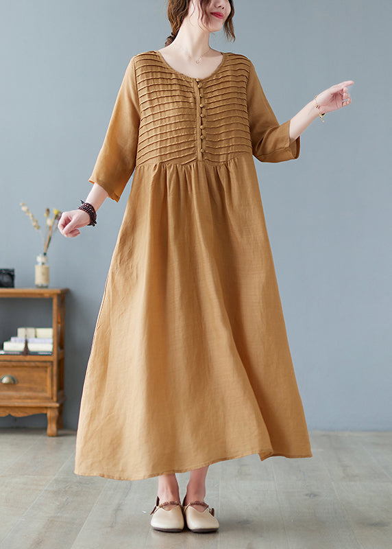 Square Neck Pleated Maxi Dress Yellow