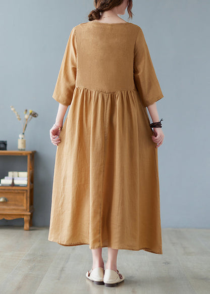 Square Neck Pleated Maxi Dress Yellow