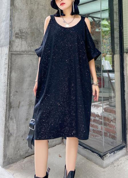 Starry Sky Black Clothes Off the Shoulder Tunic Dresses