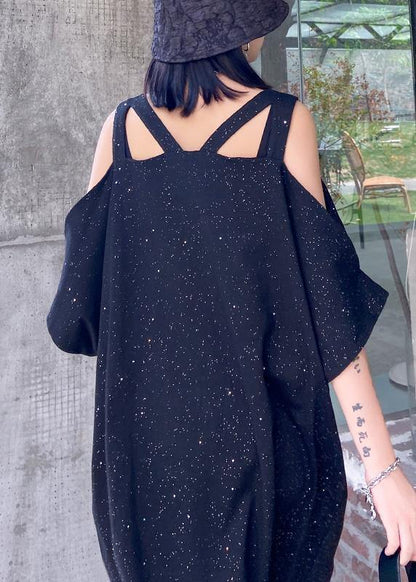 Starry Sky Black Clothes Off the Shoulder Tunic Dresses