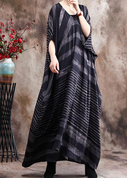 Luxy Stripe Silk Dress Patchwork Loose Outfits Caftan