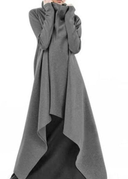 Turtleneck Sweatshirt High Low Long Dress Red