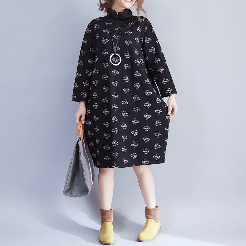 Turtleneck Velvet Dress Lady Print Dresses