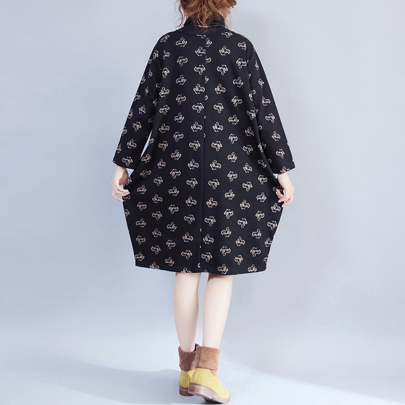 Turtleneck Velvet Dress Lady Print Dresses