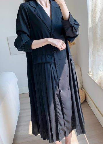 V Neck Cinched Summer Linen Black Dresses