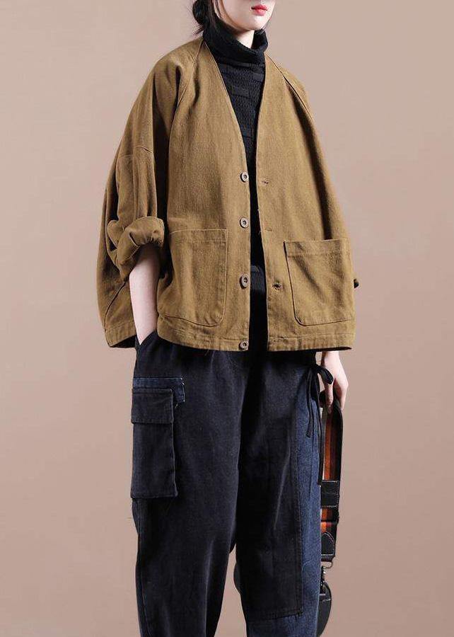 V Neck Fine Spring Coat Chocolate Daily Coats