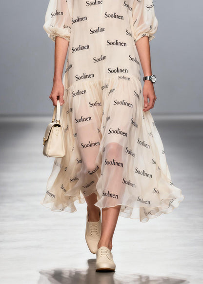 V Neck Print Chiffon Long Dress Summer