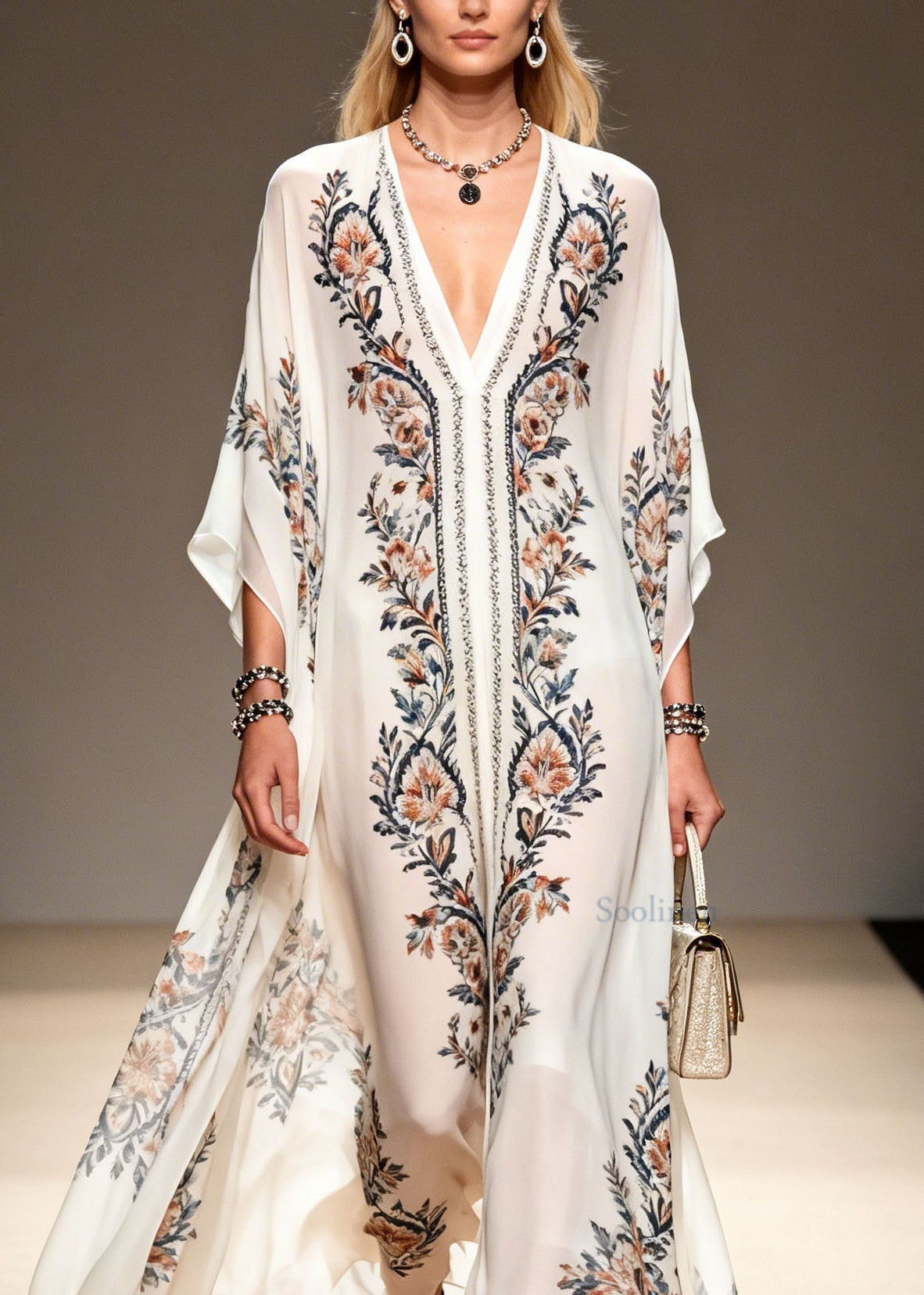 V Neck Print Chiffon Dress Summer