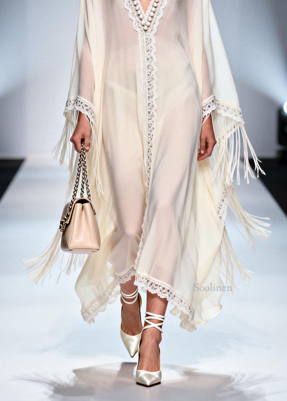 V Neck Tassel Nail Bead Patchwork Chiffon Dress Summer