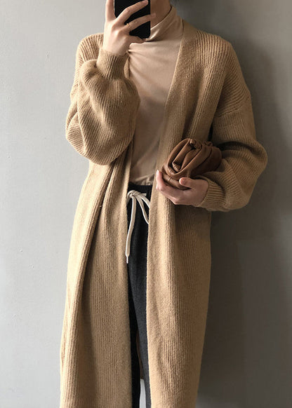 Versatile Camel Cozy Long Knit Cardigans Spring