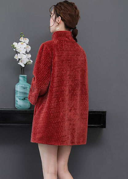 Watermelon Red Oversized Thick Cashmere Jackets Winter