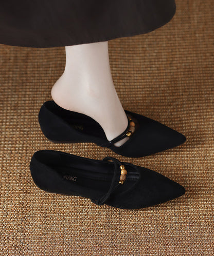 Wedge High Heels Black Cowhide Leather
