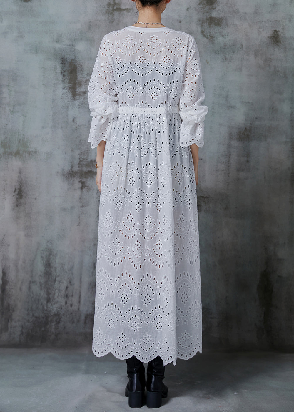 White Cinched Hollow Out Cotton Long Cardigans Spring
