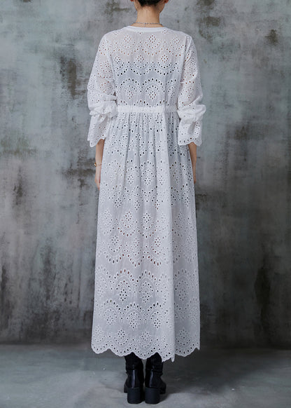 White Cinched Hollow Out Cotton Long Cardigans Spring
