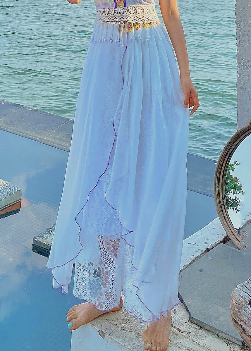 White Embroidered Lace Chiffon Thin Crop Pants Summer