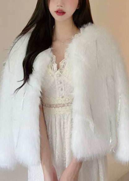 White Fluffy Tasseled Coats Winter