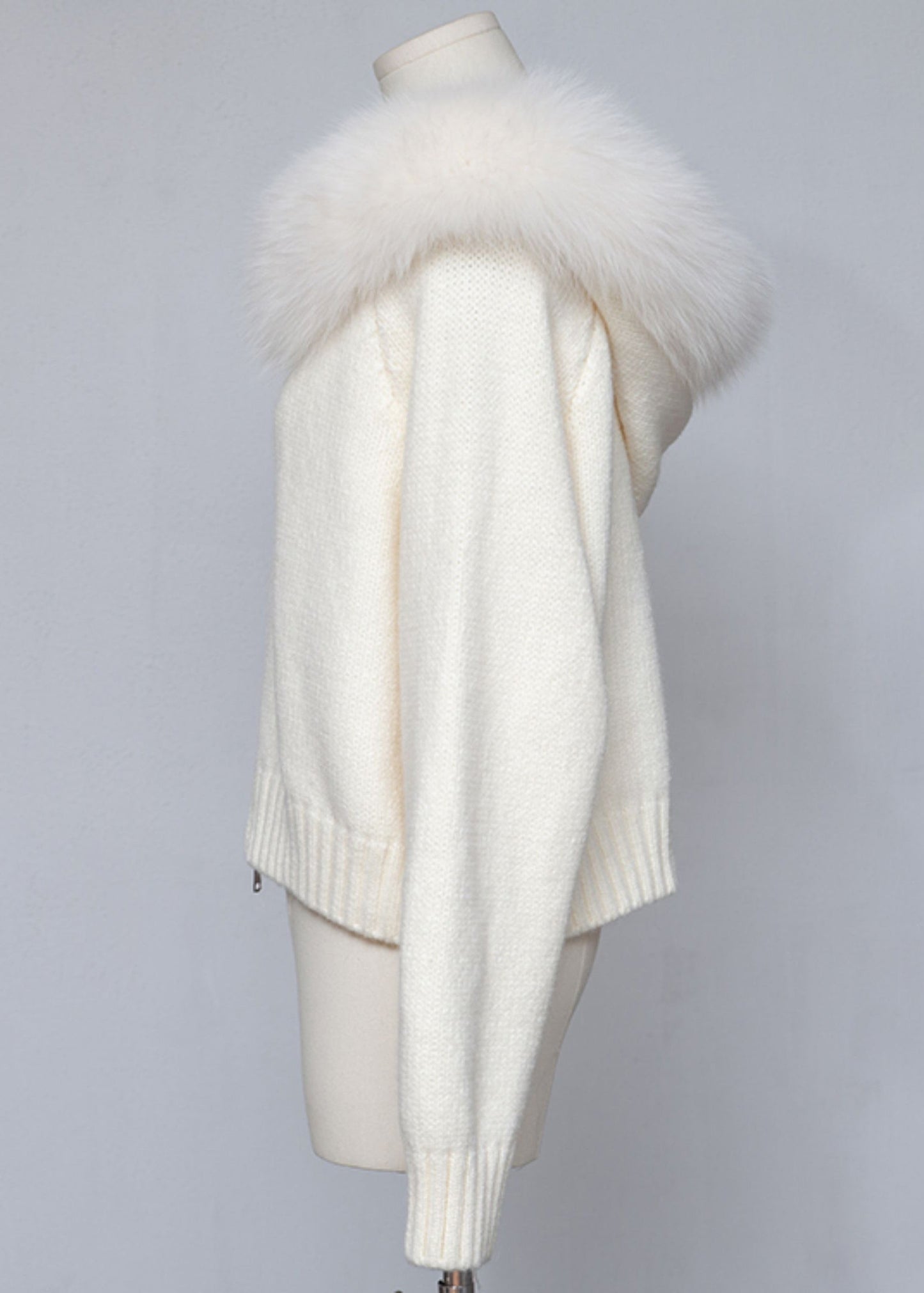 White Hooded Zippered Cozy Patchwork Knit Coat