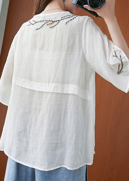 White Neck Tie Tops Half Sleeve