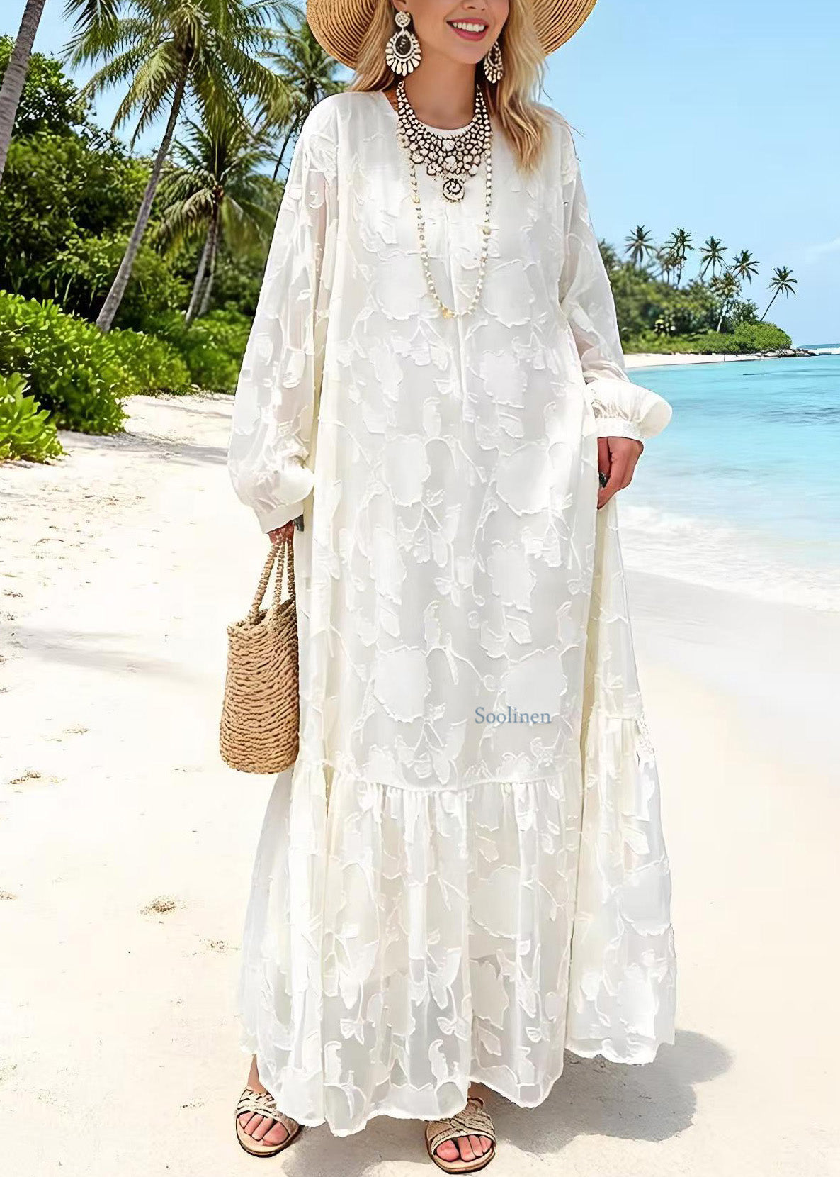 White O Neck Embroidered Lace Dresses Spring