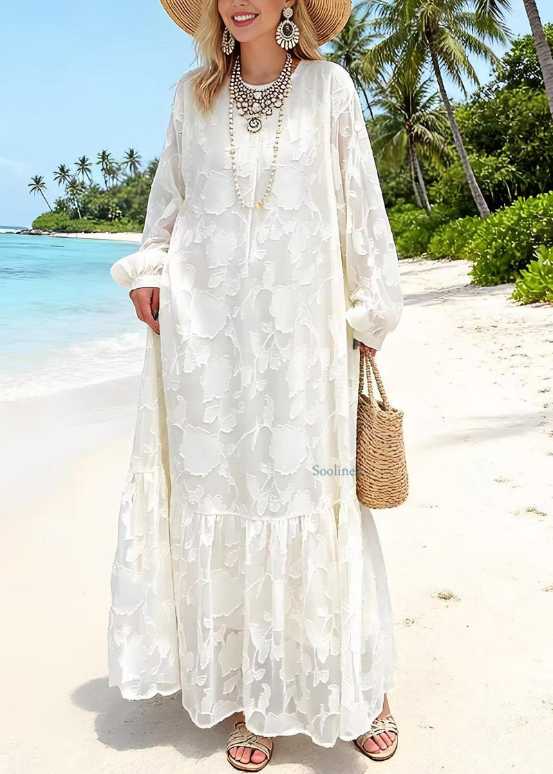 White O Neck Embroidered Lace Dresses Spring