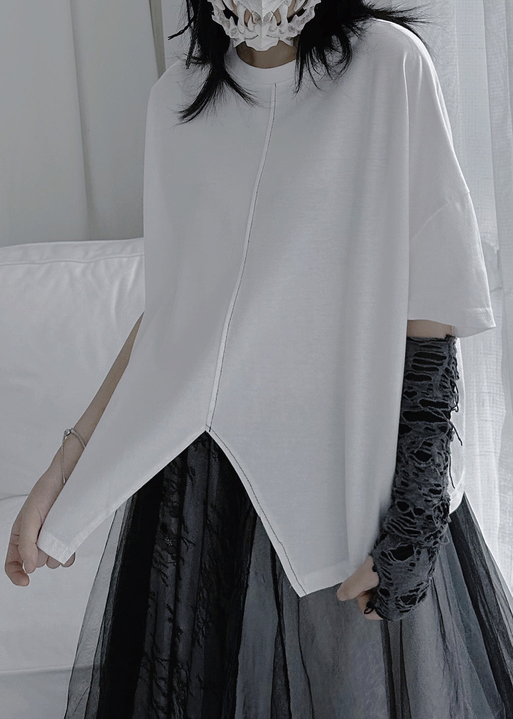 White O-neck Patchwork Cotton Tops Summer