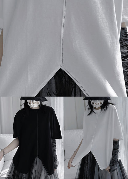 White O-neck Patchwork Cotton Tops Summer