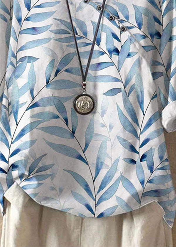 White O Neck Print Patchwork Linen T Shirts Summer