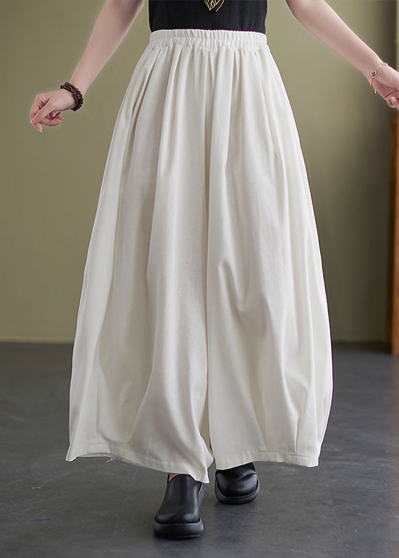 White Oversized Draping Cotton Pants Summer