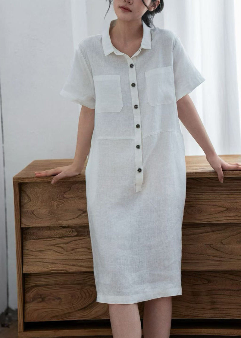 White Oversized Linen Maxi Dresses Summer