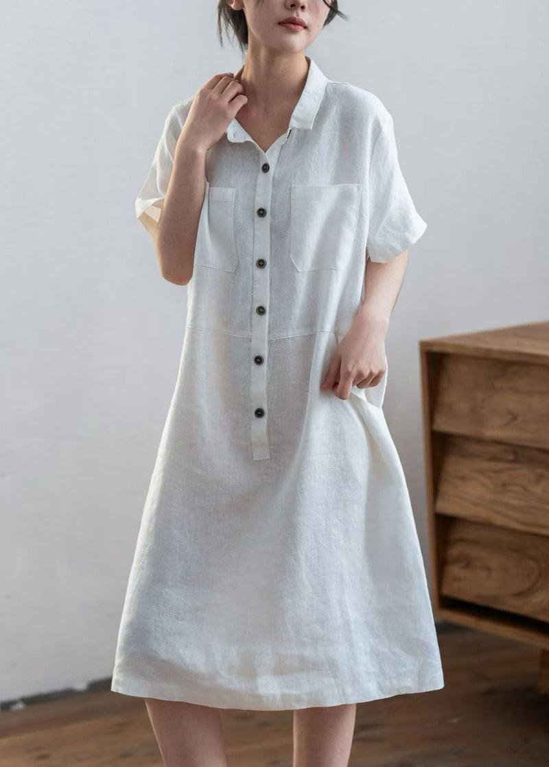 White Oversized Linen Maxi Dresses Summer