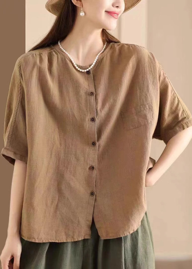 White Oversized Linen Shirt Tops Half Sleeve