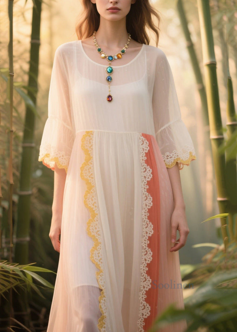 White Oversized Patchwork Tulle Sundress Summer