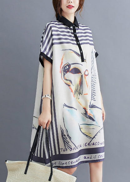 White Oversized Print Cotton Maxi Dress Summer