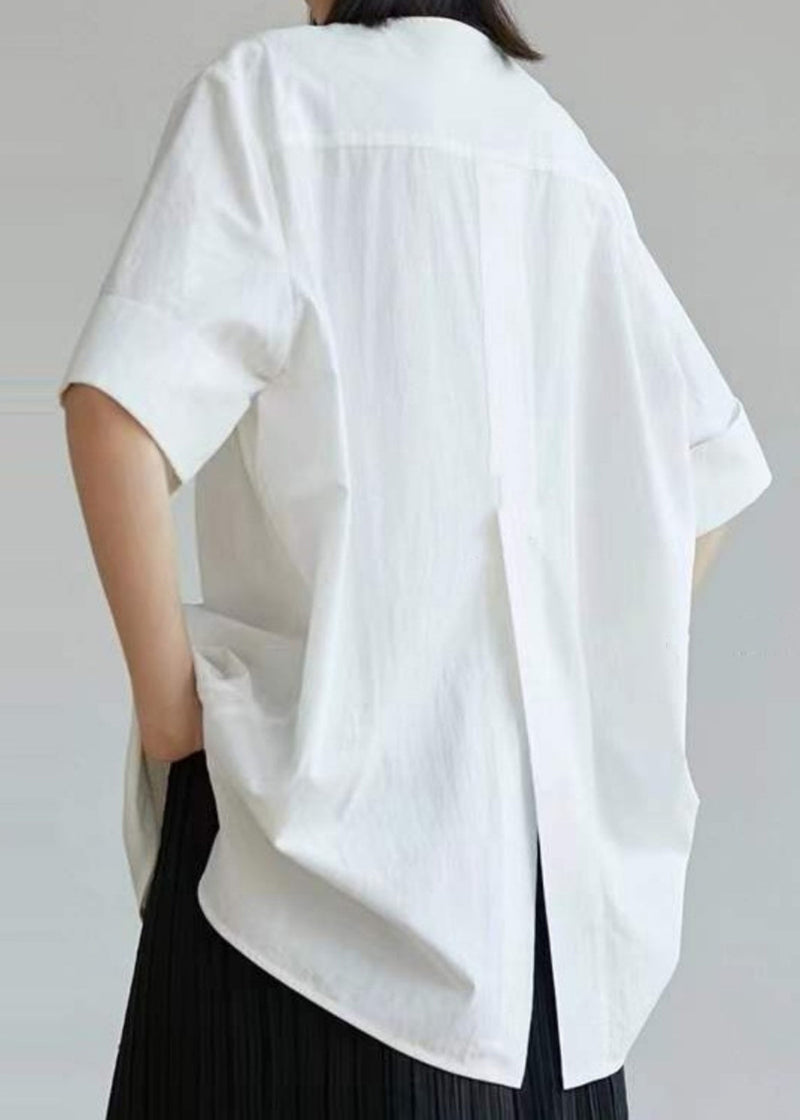 White Oversized Side Open Cotton Shirt Tops Half Sleeve