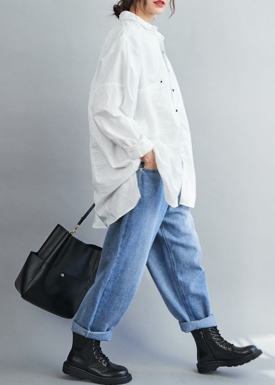 White Peter Pan Collar Button Tops Spring